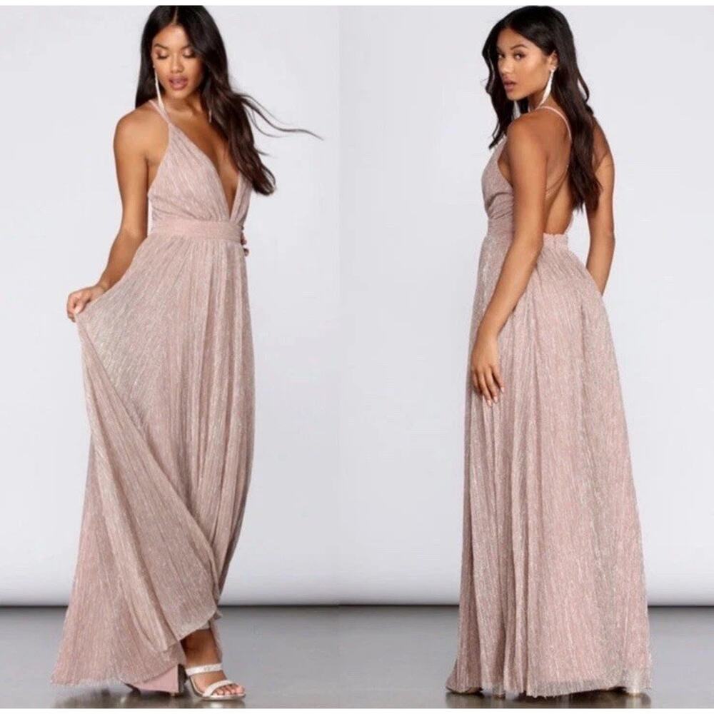Luxxel shimmer gold maxi dress size S NWT